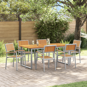 vidaXL 7-delige tuinset Grijs Staal en Massief Acaciahout