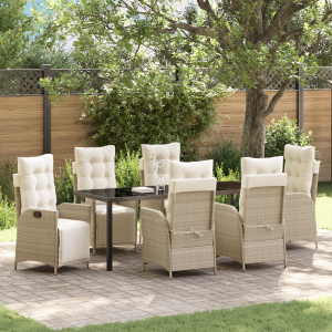 vidaXL 7-delige tuinset met beige poly rattan