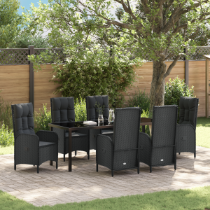 vidaXL 7-delige Tuinset met Eettafel in Zwart Poly Rattan