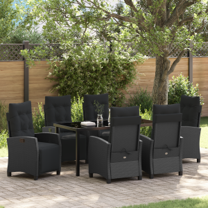 vidaXL 7-delige Tuinset met Eettafel in Zwart Poly Rattan
