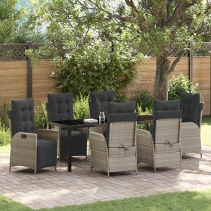 vidaXL 7-delige tuinset met eettafel - lichtgrijs poly rattan