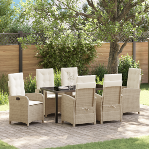 vidaXL 7-delige tuinset met kussens Beige Poly Rattan