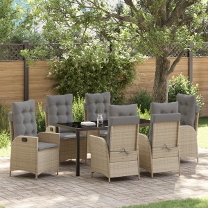 vidaXL 7-delige Tuinset met Kussens Beige Poly Rattan