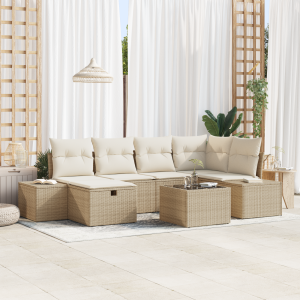 vidaXL Bankstel met kussen 7 pcs poly rattan