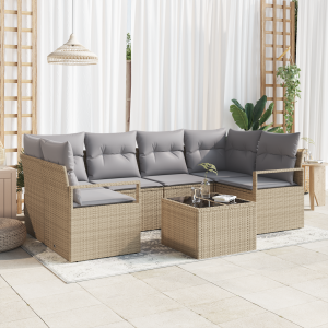 vidaXL Bankstel met kussen 7 pcs Beige en Grijs poly rattan