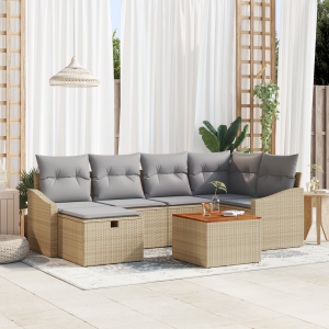 vidaXL 7-delige tuinset met kussens Beige Poly Rattan