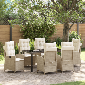 vidaXL 7-delige tuinset met kussens - Beige Poly Rattan
