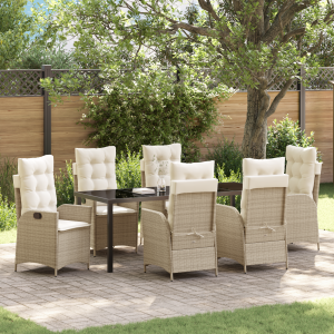 vidaXL 7-delige Tuinset met Kussens Beige Poly Riet