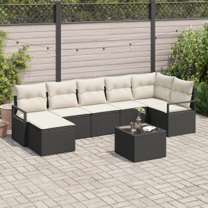 vidaXL Bankstel met kussen met opslag 8 pcs Bruin en Crème poly rattan