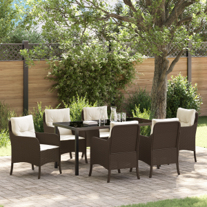 vidaXL 7-delige tuinset met kussens Bruin Poly Rattan