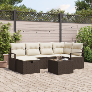vidaXL Tuin Sofa Set met kussen met opslag 7 pcs Bruin Poly riet