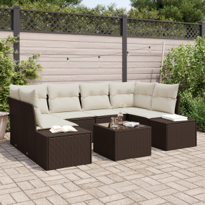 vidaXL 7-delige tuinset met kussens bruin poly rattan