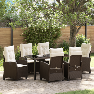 vidaXL 7-delige tuinset met kussens bruin poly rattan