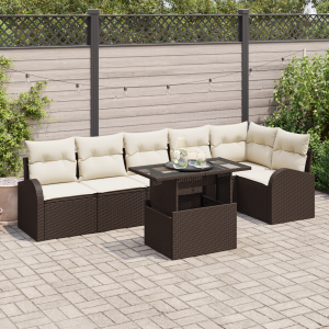 vidaXL Tuin Sofa Set met kussen met opslag 7 pcs Bruin Poly riet