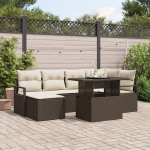 vidaXL Tuin Sofa Set met kussen 7 pcs Bruin en crème