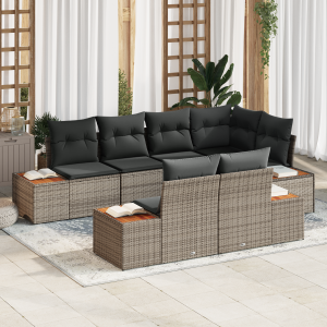 vidaXL Tuin Sofa Set met kussen 7 pcs Grijs poly rattan