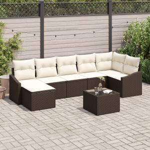 vidaXL Tuin Sofa Set met kussen 8 pcs Bruin en Crème poly rattan
