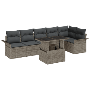 vidaXL Tuin Sofa Set met kussen met opslag 7 pcs Grijs Poly riet