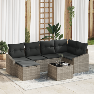 vidaXL Tuin Eetset 7 pcs Lichtgrijs Poly Rattan en Poedergecoat Staal