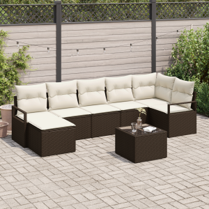 vidaXL Bankstel met kussen met opslag 8 pcs Bruin en Crème poly rattan