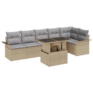 vidaXL 7-delige tuinset met kussens in beige poly rattan