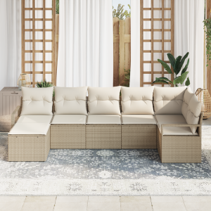 vidaXL Bankstel met kussen met opslag 7 pcs Beige en Crème poly rattan