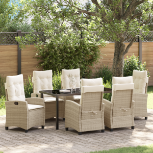 vidaXL 7-delige tuinset met kussens in beige poly rattan