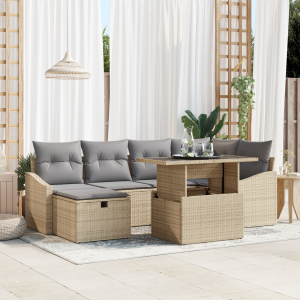 vidaXL Tuin Sofa Set met kussen met opslag 7 pcs Beige Poly riet