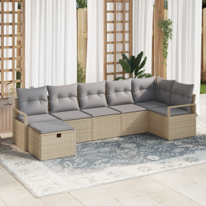 vidaXL Bankstel met kussen 7 pcs Beige en Licht Grijs poly rattan