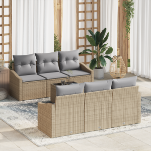 vidaXL Bankstel met kussen met opslag 7 pcs Beige en Grijs poly rattan
