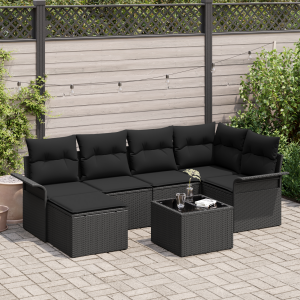 vidaXL Tuin Sofa Set met kussen 7 pcs Zwart poly rattan