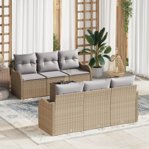 vidaXL Tuin Sofa Set 7 pcs Beige en Grijs Poly Riet en Staal en Glas