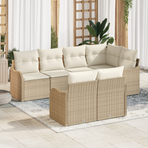 vidaXL 7-delige tuinset met kussens in beige poly rattan