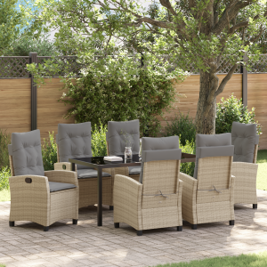 vidaXL 7-delige Tuinset met Kussens in Beige Poly Rattan