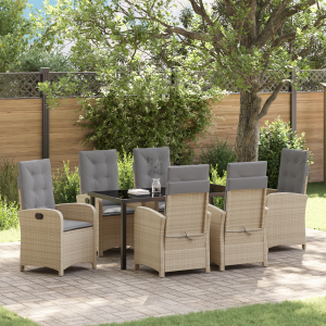vidaXL 7-delige tuinset met kussens in beige poly rattan
