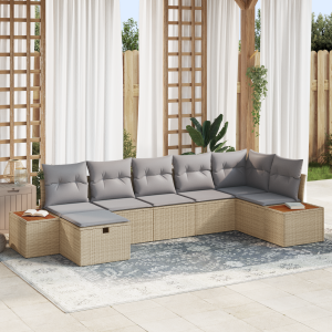 vidaXL 7-delige tuinset met kussens in beige poly rattan