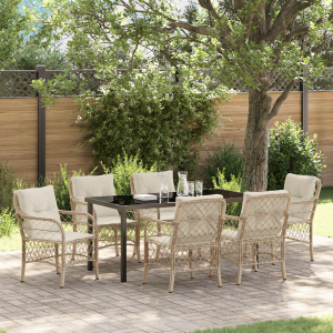 vidaXL 7-delige tuinset met kussens in beige poly rattan