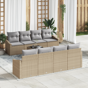 vidaXL Bankstel met kussen met opslag 7 pcs Beige en Grijs poly rattan