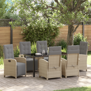 vidaXL 7-delige tuinset met kussens in beige poly rattan