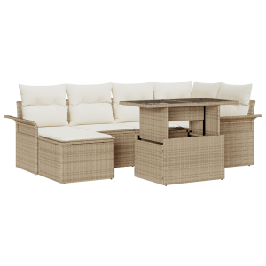 vidaXL 7-delige tuinset met kussens in beige poly rattan