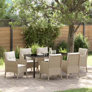 vidaXL 7-delige tuinset met kussens in beige poly rattan