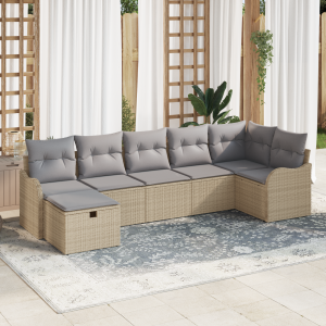 vidaXL Bankstel met kussen 7 pcs Beige en Licht Grijs poly rattan