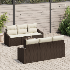 vidaXL Bankstel met kussen met opslag 7 pcs Bruin en Crème poly rattan