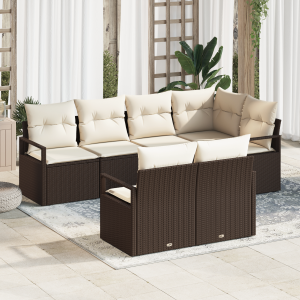 vidaXL Bankstel met kussen 7 pcs Bruin poly rattan