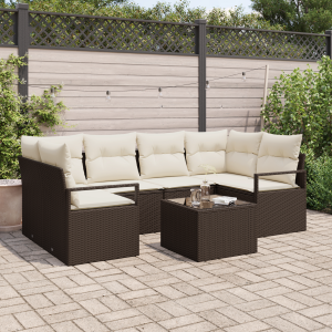 vidaXL Bankstel met kussen 7 pcs Bruin en Crème poly rattan