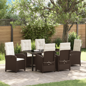 vidaXL 7-delige tuinset met kussens in bruin poly rattan