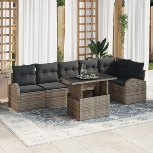 vidaXL Tuin Sofa Set met kussen met opslag 7 pcs Grijs Poly riet