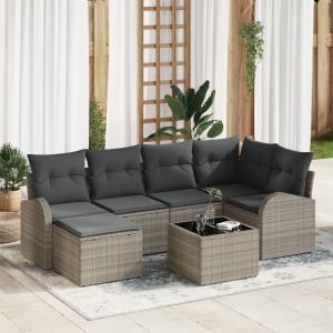 vidaXL Bankstel met kussen met opslag 7 pcs Lichtgrijs poly rattan