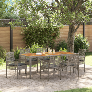 vidaXL Tuin eettafelset 7 pcs Grijs poly rattan