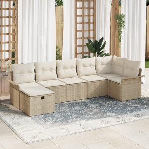 vidaXL Tuin Sofa Set met kussen 7 pcs Beige en Crème poly rattan